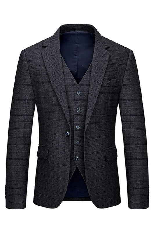 Hiiary Formal Black Notched Lapel Three Pieces Men Suits For Business