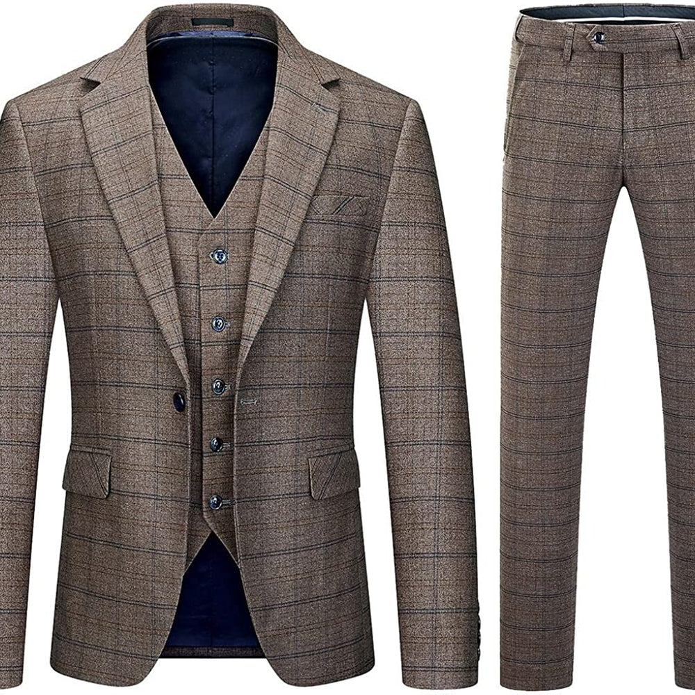 
                  
                    Hyman Fashion Brown Notched Lapel Three Pieces Men Suits For Business
                  
                