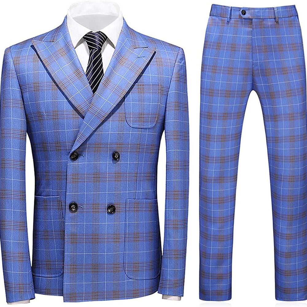 
                  
                    Jackson Modern Blue Double Breasted Plaid Mens Suits For Business
                  
                