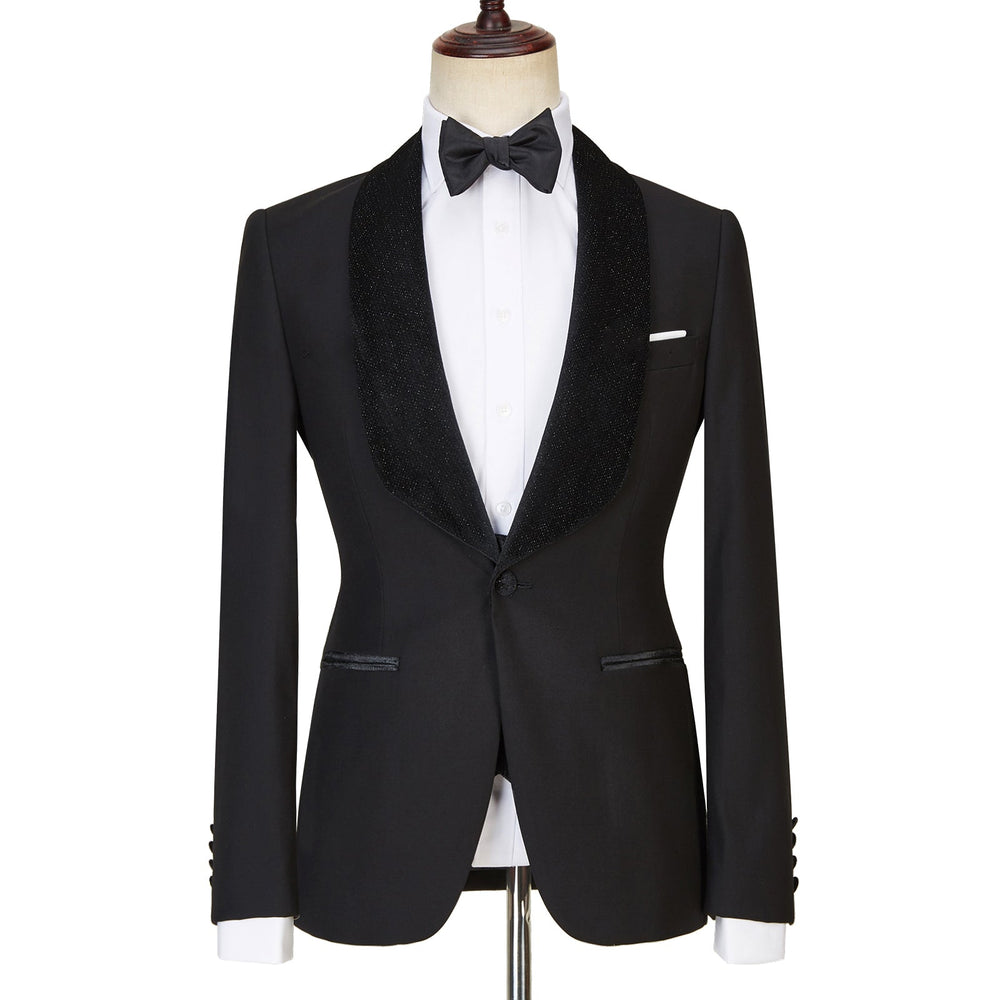
                  
                    Jose Modern Three Pieces Black Shawl Lapel Sparkle Men Wedding Suits
                  
                