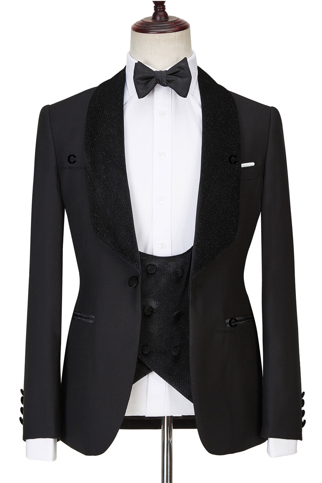 Jose Modern Three Pieces Black Shawl Lapel Sparkle Men Wedding Suits