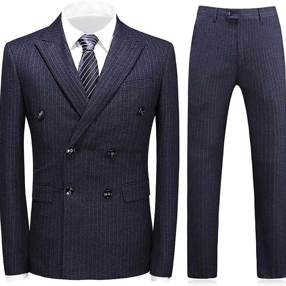 
                  
                    Juiian Fancy Black Double Breasted Peaked Laple Striped Men Business Suits
                  
                