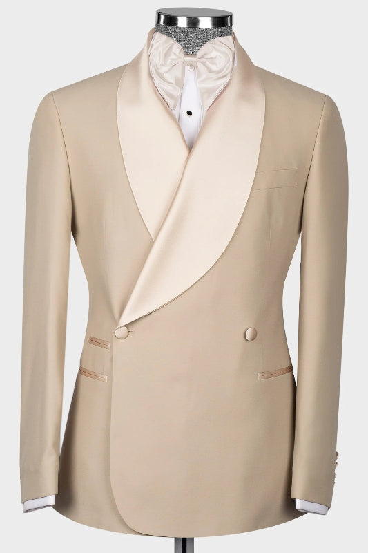 Hardy Gentle Khaki Shawl Lapel Double Breasted Wedding Suits