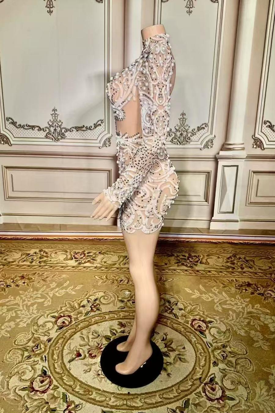 Lace Long Sleeves Illusion High Neck Homecoming Dress with Pearl BIZTUNNEL Lace Long Sleeves Illusion High Neck Homecoming Dress with Pearl BIZTUNNEL