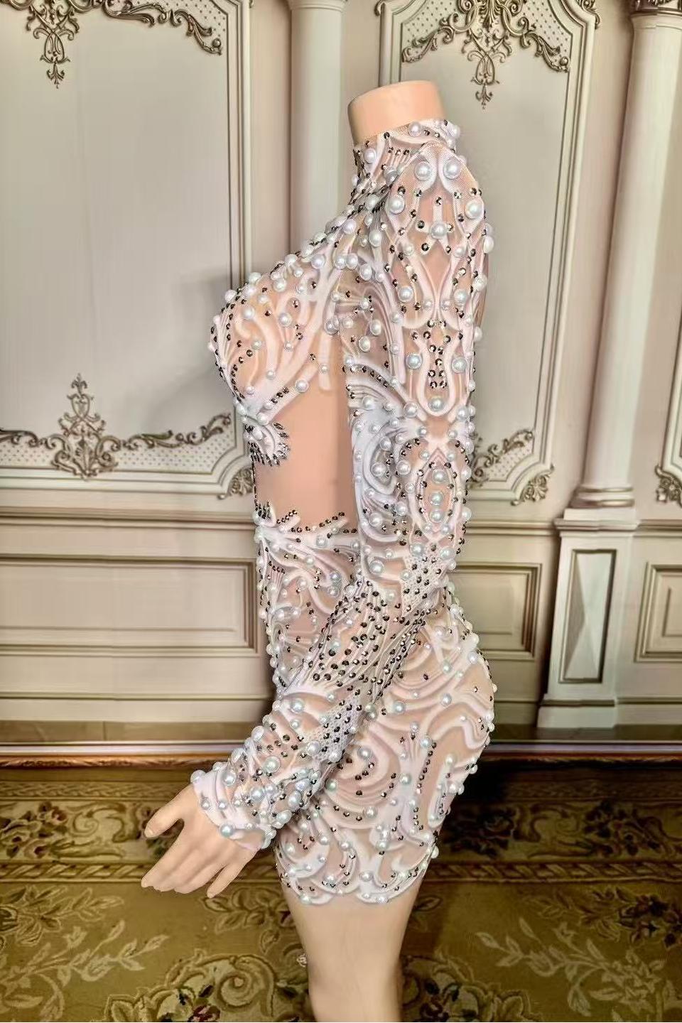Lace Long Sleeves Illusion High Neck Homecoming Dress with Pearl BIZTUNNEL Lace Long Sleeves Illusion High Neck Homecoming Dress with Pearl BIZTUNNEL