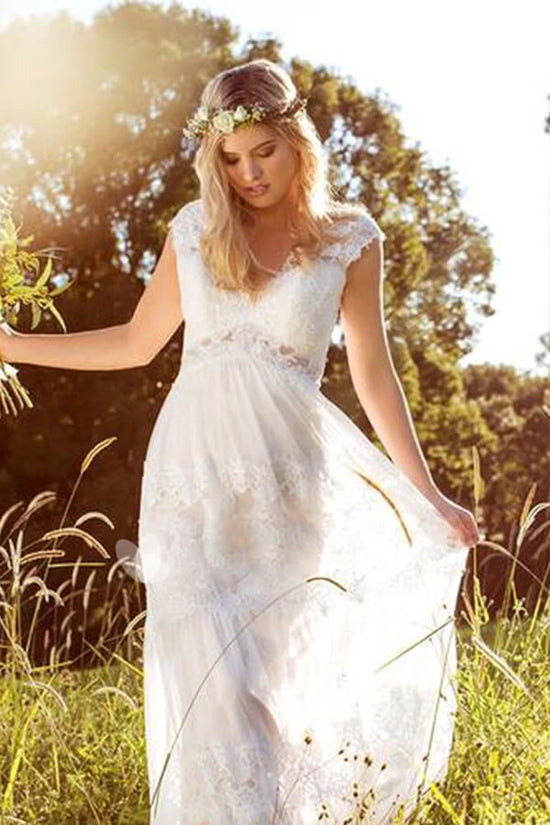 Latest Long A-line Sweetheart Empire Waist Lace Tulle Wedding Dress-BIZTUNNEL