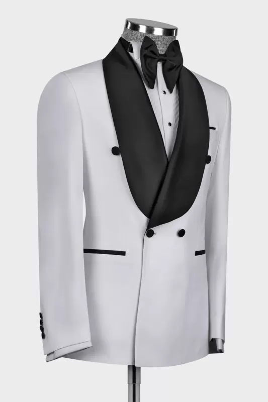 
                  
                    Lee Handsome White Shawl Lapel Double Breasted Wedding Suits
                  
                