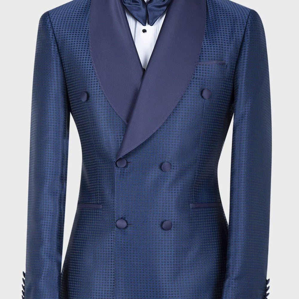 Len Chic Navy Two Pieces Double Breasted Shawl Lapel Wedding Suits