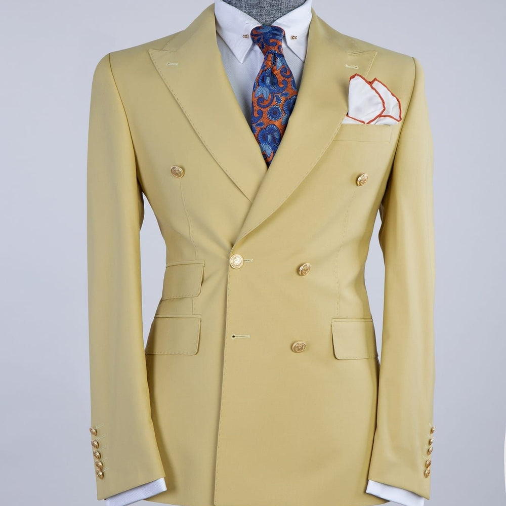 
                  
                    Lenny Sparkly Yellow Double Breasted Peaked Lapel Men Prom Suits
                  
                
