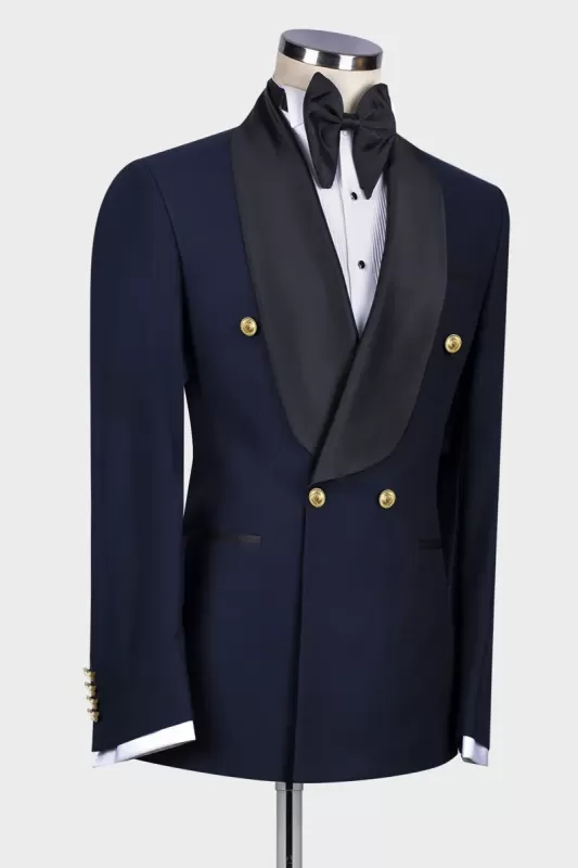 
                  
                    Leo New Arrival Dark Navy Shawl Lapel Double Breasted Wedding Suits
                  
                