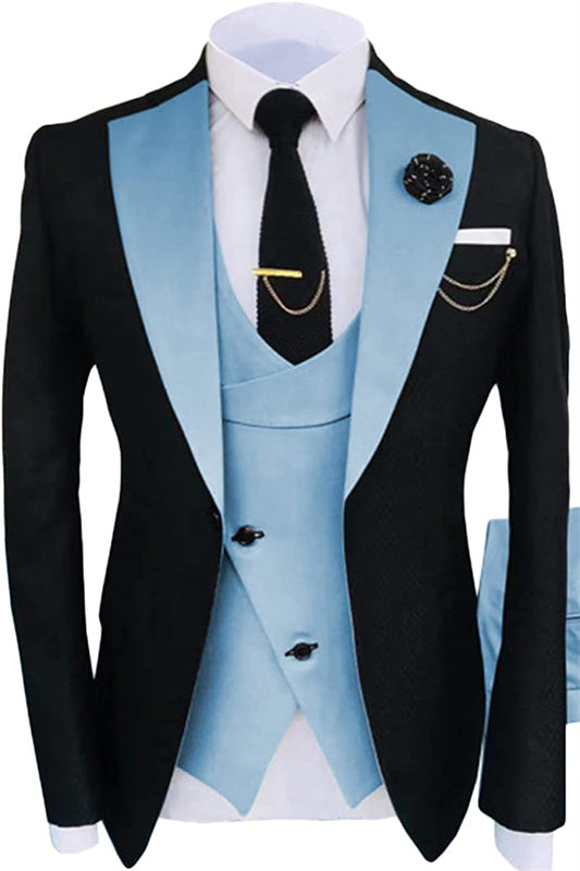 Norton Light Blue Shawl Lapel Three Pieces Stylish Prom Suits