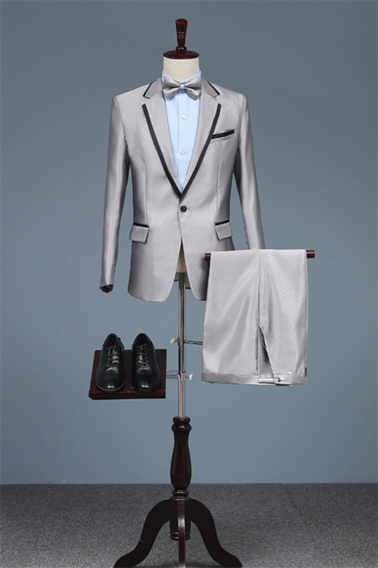 Phillips Light Gray Notched Lapel Two Pieces Men Suits For Prom