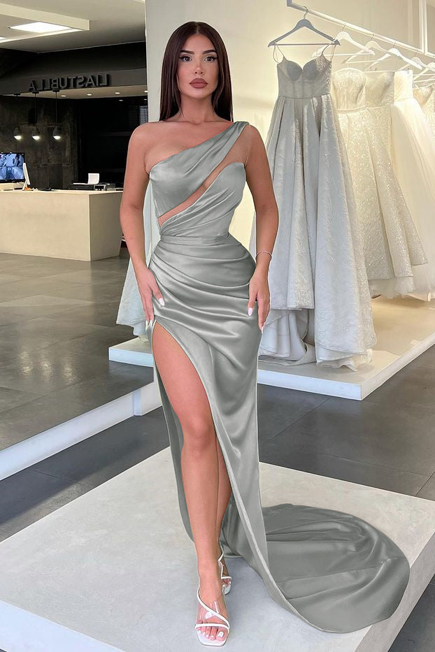 
                  
                    Light Green One-Shoulder Sleeveless Long Slit Evening Dress
                  
                