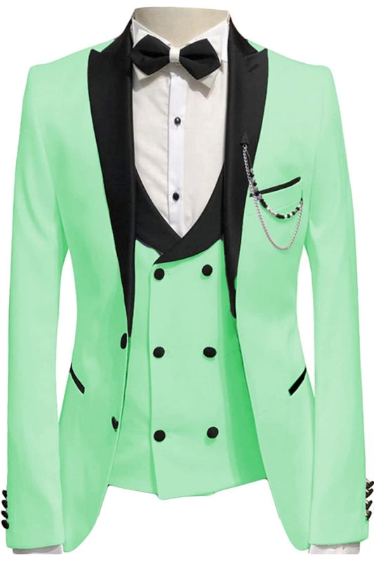 Milo Light Green Peaked Lapel Three Pieces Modern Prom Suits