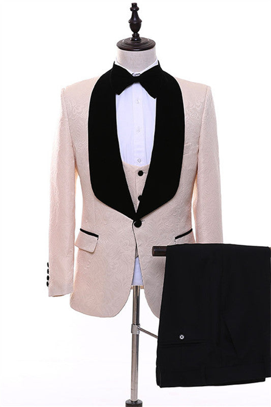 Dominic Fancy Light Pink Jacquard Three Pieces Men Suits For Wedding