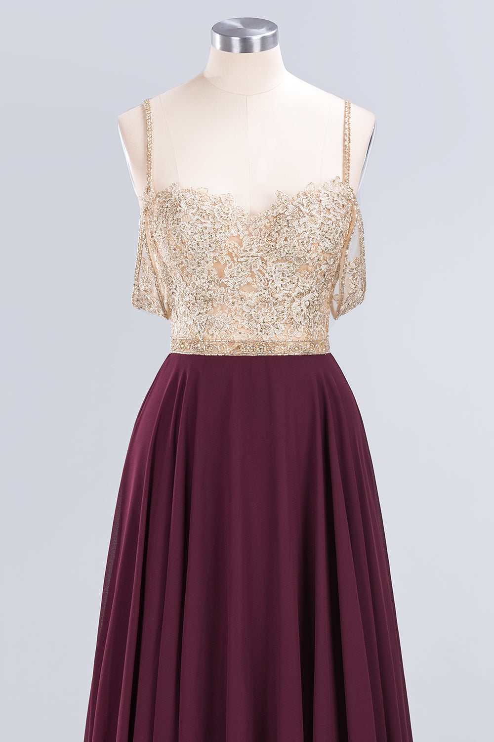 Long A-line Appliques Spaghetti Straps Burgundy Bridesmaid Dress Long A-line Appliques Spaghetti Straps Burgundy Bridesmaid Dress