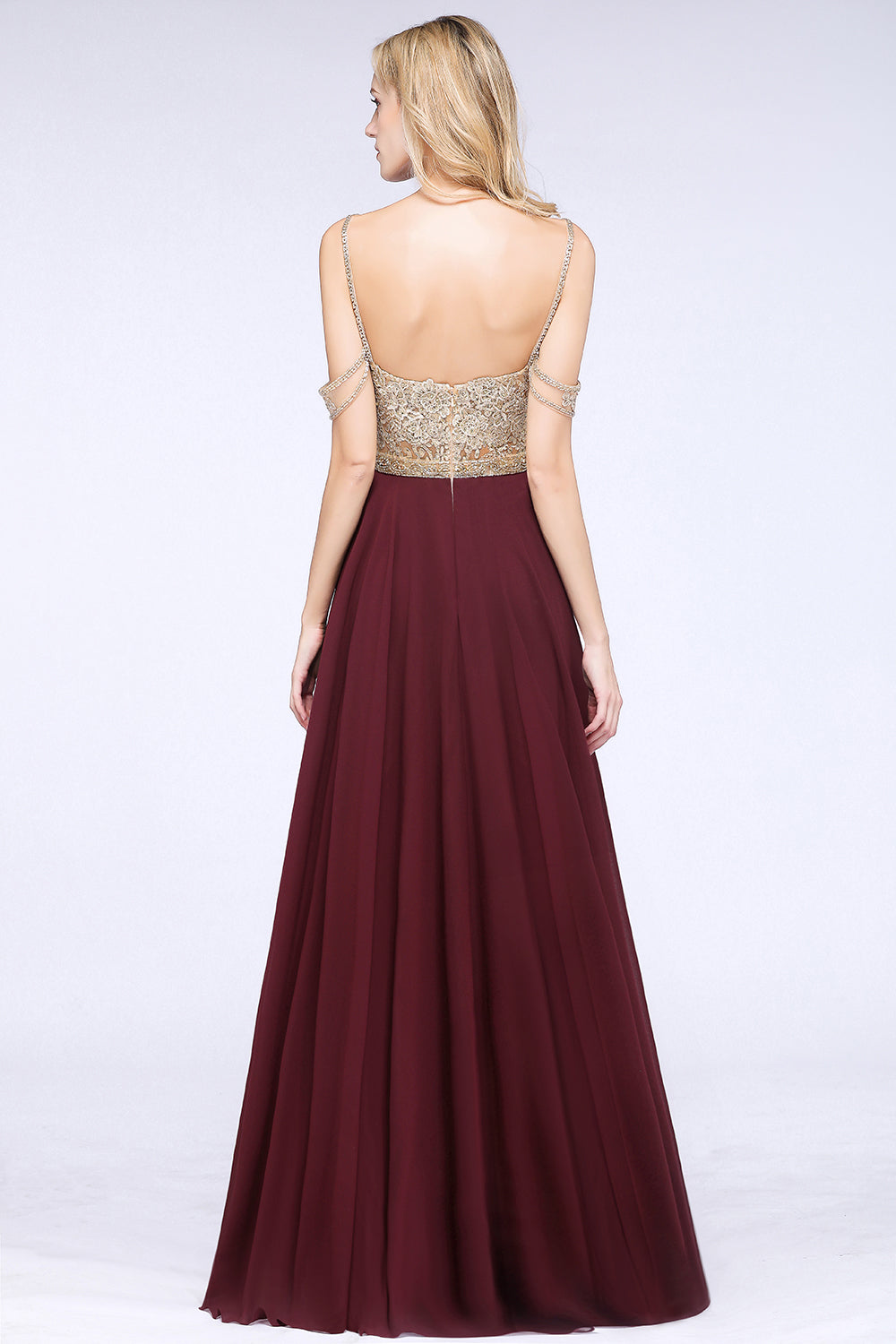 Long A-line Appliques Spaghetti Straps Burgundy Bridesmaid Dress BIZTUNNEL Long A-line Appliques Spaghetti Straps Burgundy Bridesmaid Dress BIZTUNNEL