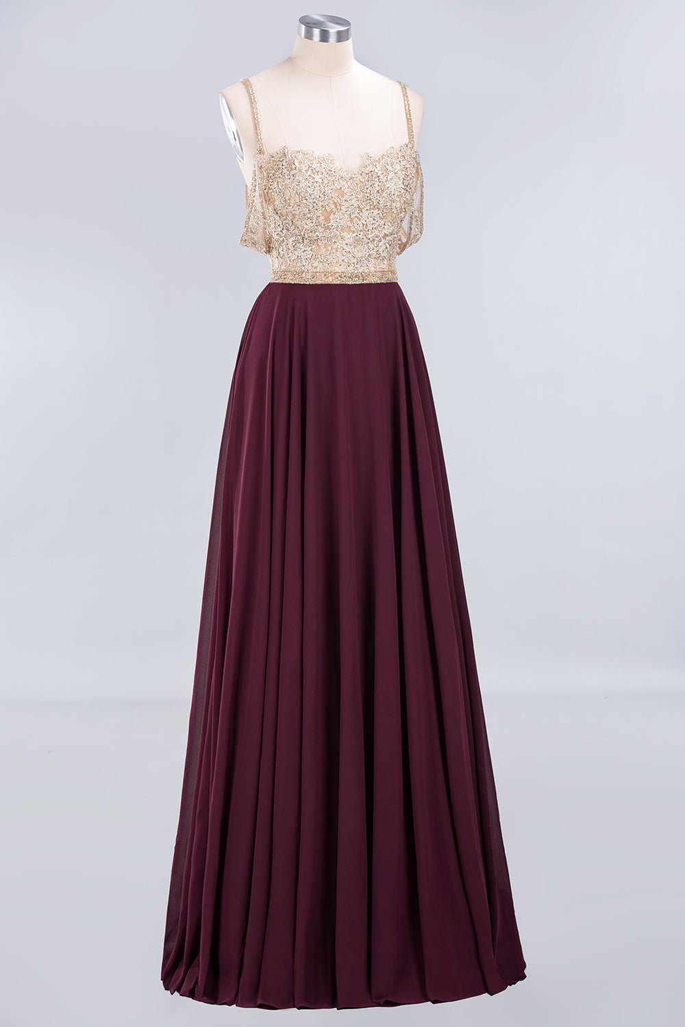 Long A-line Appliques Spaghetti Straps Burgundy Bridesmaid Dress BIZTUNNEL Long A-line Appliques Spaghetti Straps Burgundy Bridesmaid Dress BIZTUNNEL