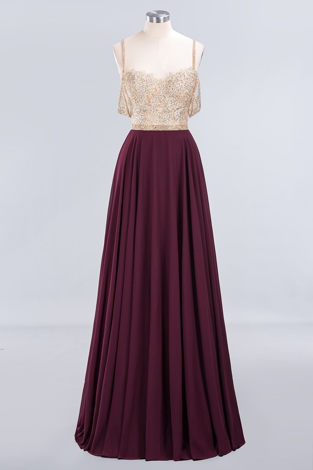 Long A-line Appliques Spaghetti Straps Burgundy Bridesmaid Dress – BIZTUNNEL