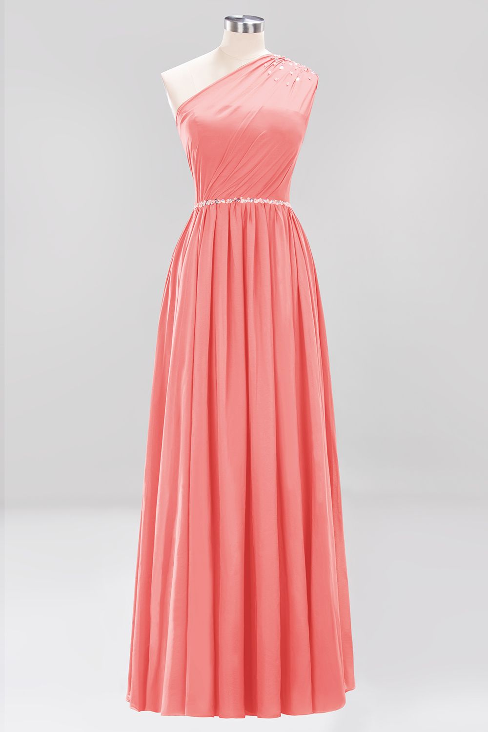 Long A-Line Burgundy Chiffon One Shoulder Bridesmaid Dresses with Bead BIZTUNNEL Long A-Line Burgundy Chiffon One Shoulder Bridesmaid Dresses with Bead BIZTUNNEL