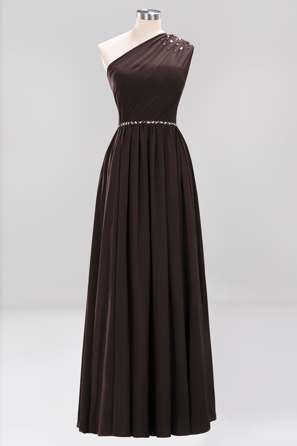 Long A-Line Burgundy Chiffon One Shoulder Bridesmaid Dresses with Bead BIZTUNNEL Long A-Line Burgundy Chiffon One Shoulder Bridesmaid Dresses with Bead BIZTUNNEL