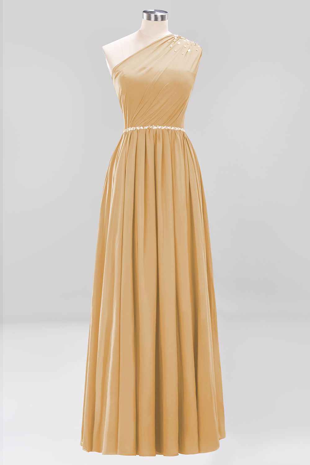 Carregar imagem no visualizador da galeria, Long A-Line Burgundy Chiffon One Shoulder Bridesmaid Dresses with Beadings-BIZTUNNEL
