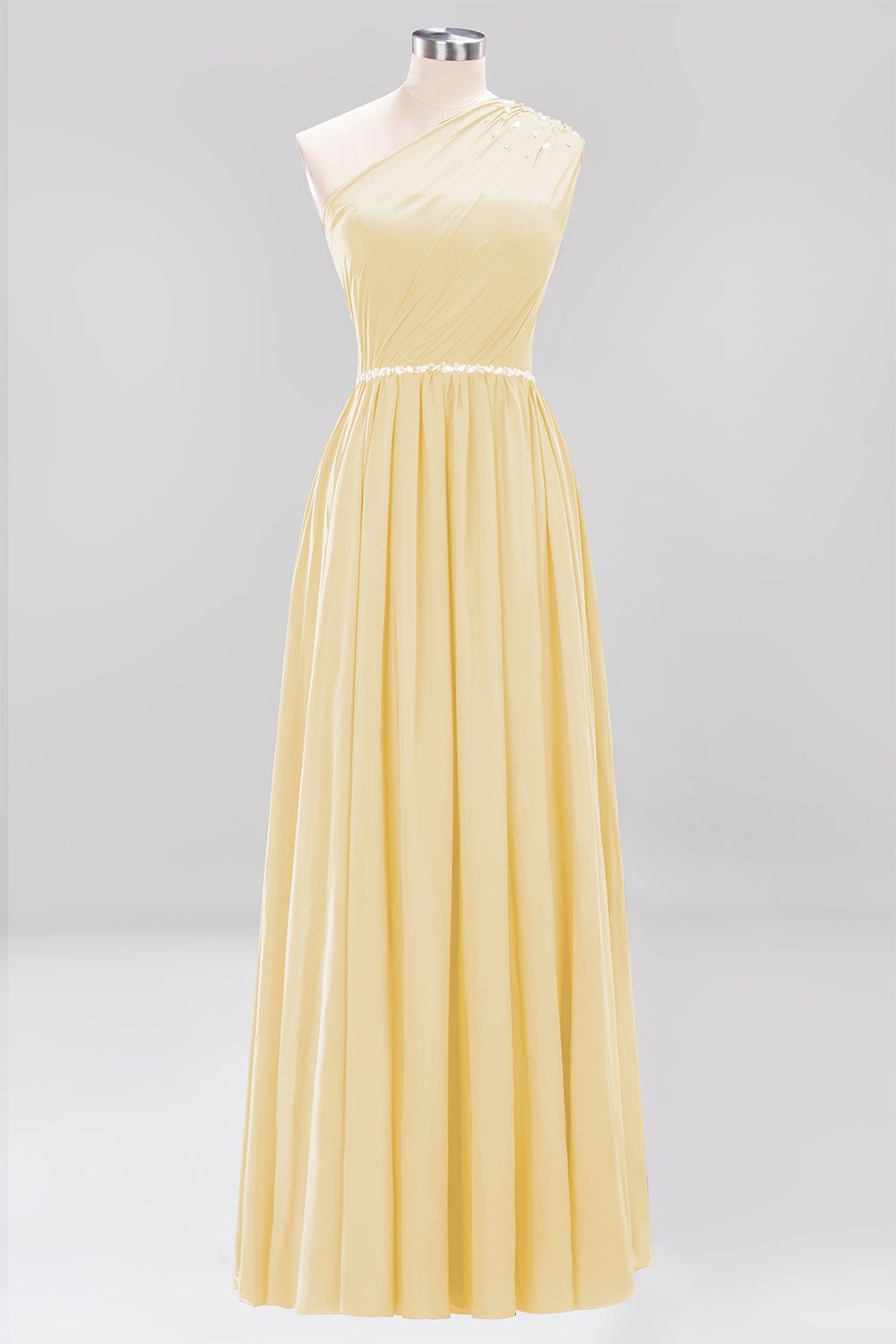 Carregar imagem no visualizador da galeria, Long A-Line Burgundy Chiffon One Shoulder Bridesmaid Dresses with Beadings-BIZTUNNEL
