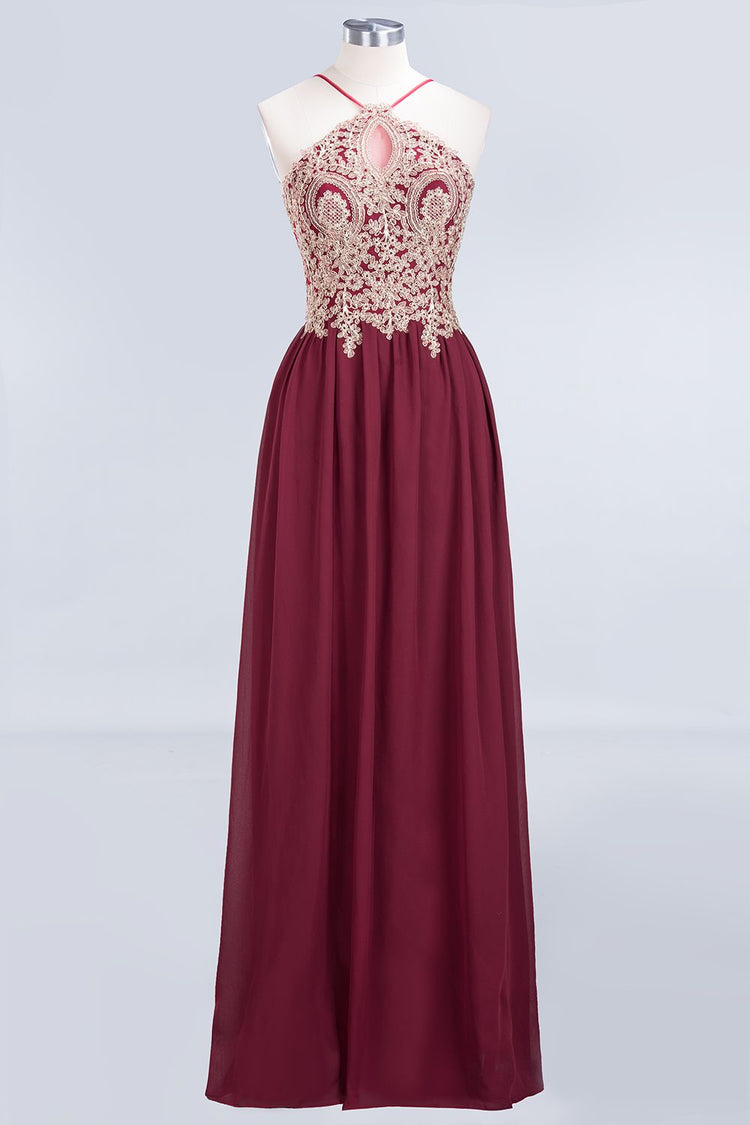 Half Sleeves Square A-Line long Bridesmaid Dress - Deep Burgundy