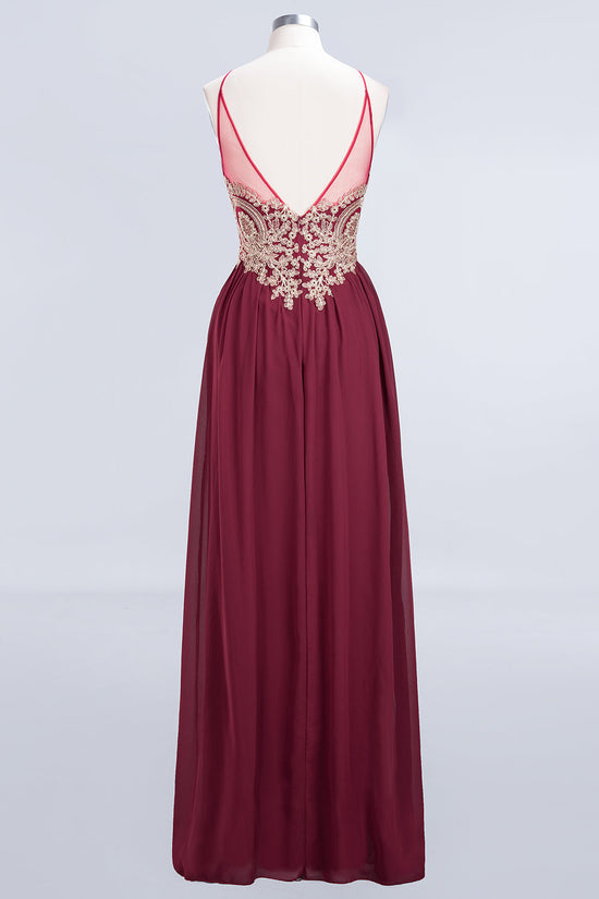 Burgundy Cut Out A Line Long Bridesmaid Dress