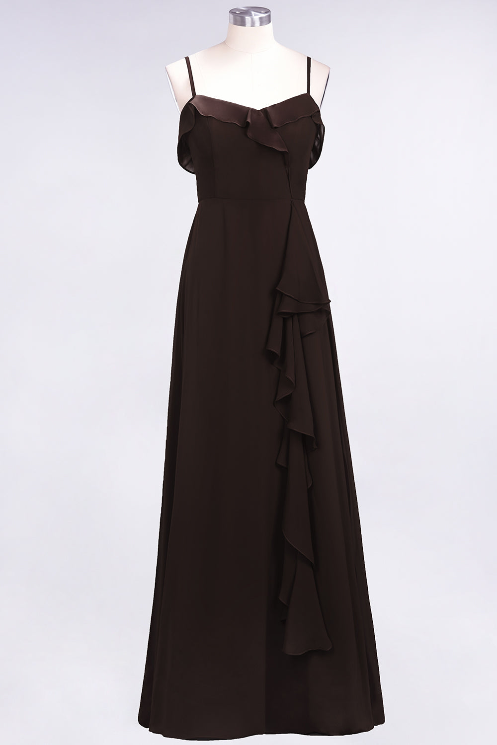 Long A-Line Chiffon Backless Spaghetti Straps Bridesmaid Dress With Ru BIZTUNNEL Long A-Line Chiffon Backless Spaghetti Straps Bridesmaid Dress With Ru BIZTUNNEL