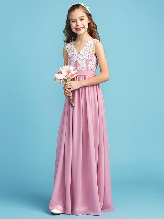 Long A-line Chiffon Flower Girl Dresses Lace Junior Bridesmaid Dress Long A-line Chiffon Flower Girl Dresses Lace Junior Bridesmaid Dress