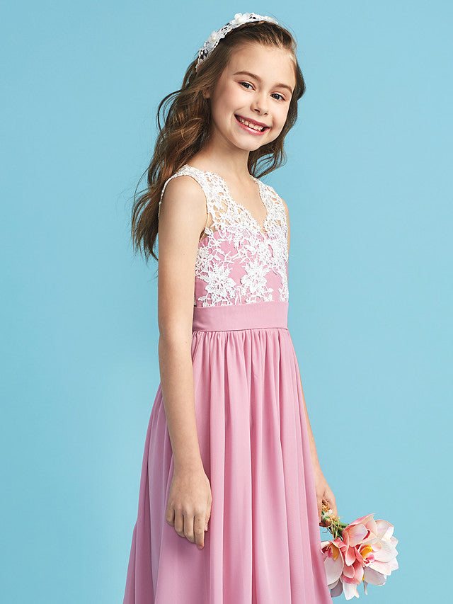 Long A-line Chiffon Flower Girl Dresses Lace Junior Bridesmaid Dress Long A-line Chiffon Flower Girl Dresses Lace Junior Bridesmaid Dress