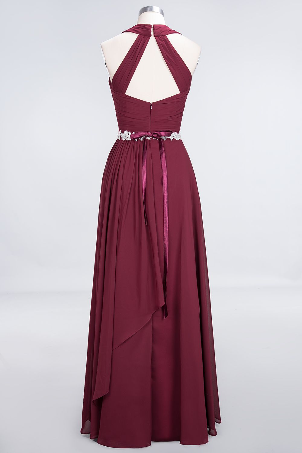 Long A-Line Chiffon Halter V-Neck Ruffle Bridesmaid Dress with Appliques Sashes Long A-Line Chiffon Halter V-Neck Ruffle Bridesmaid Dress with Appliques Sashes