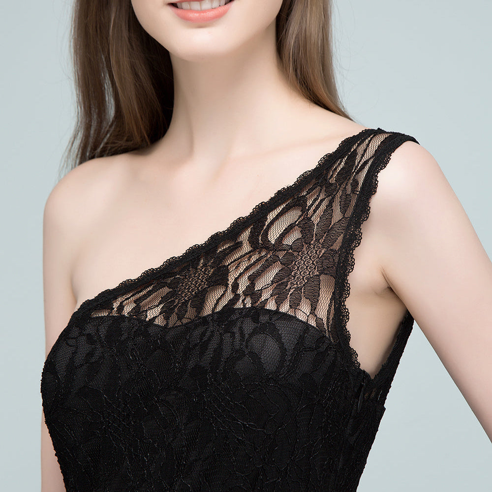 
                  
                    Long A-line Chiffon Lace One-shoulder Bridesmaid Dress with Sash-BIZTUNNEL
                  
                