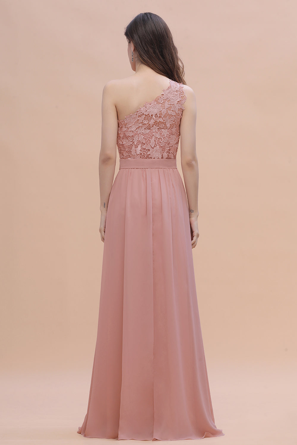 Load image into Gallery viewer, Long A-Line Chiffon One Shoulder Bridesmaid Dress With Appliques Lace-BIZTUNNEL
