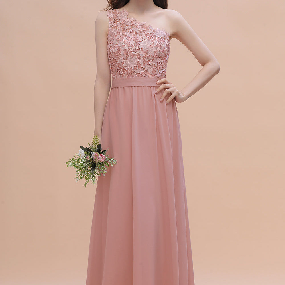 Long A-Line Chiffon One Shoulder Bridesmaid Dress With Appliques Lace Long A-Line Chiffon One Shoulder Bridesmaid Dress With Appliques Lace