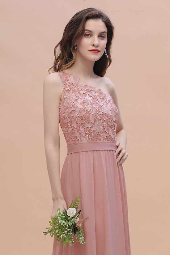 Charger l&amp;#39;image dans la galerie, Long A-Line Chiffon One Shoulder Bridesmaid Dress With Appliques Lace-BIZTUNNEL
