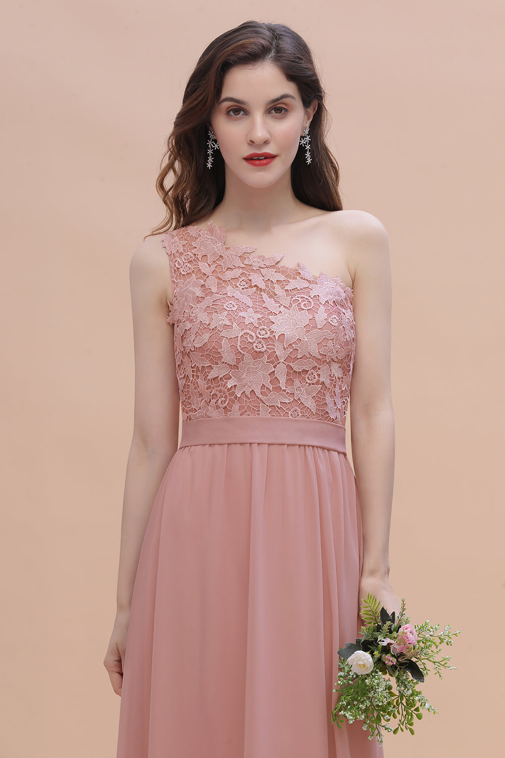 Long A-Line Chiffon One Shoulder Bridesmaid Dress with Appliques Lace Long A-Line Chiffon One Shoulder Bridesmaid Dress with Appliques Lace