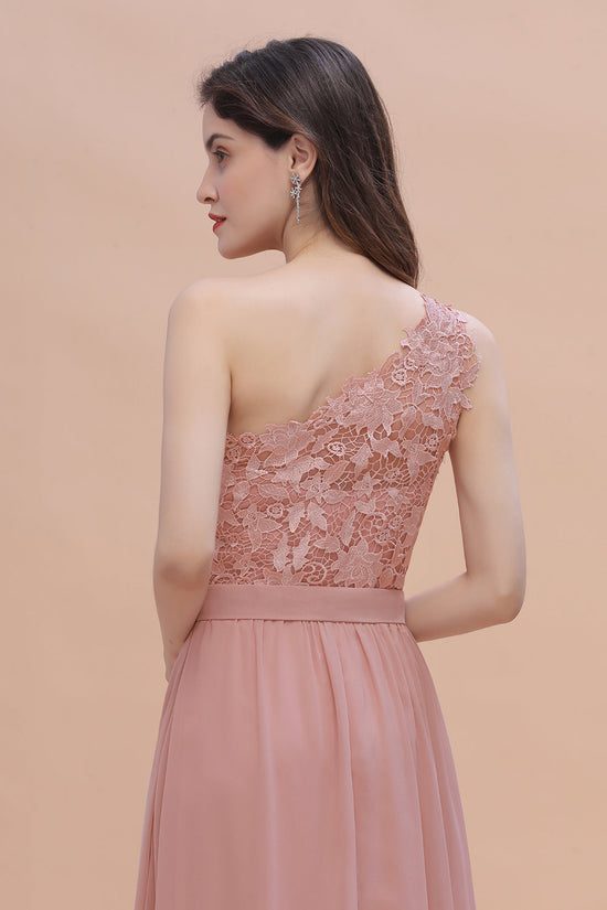 One Shoulder A-Line Chiffon Long Bridesmaid Dress - Turquoise main image 0