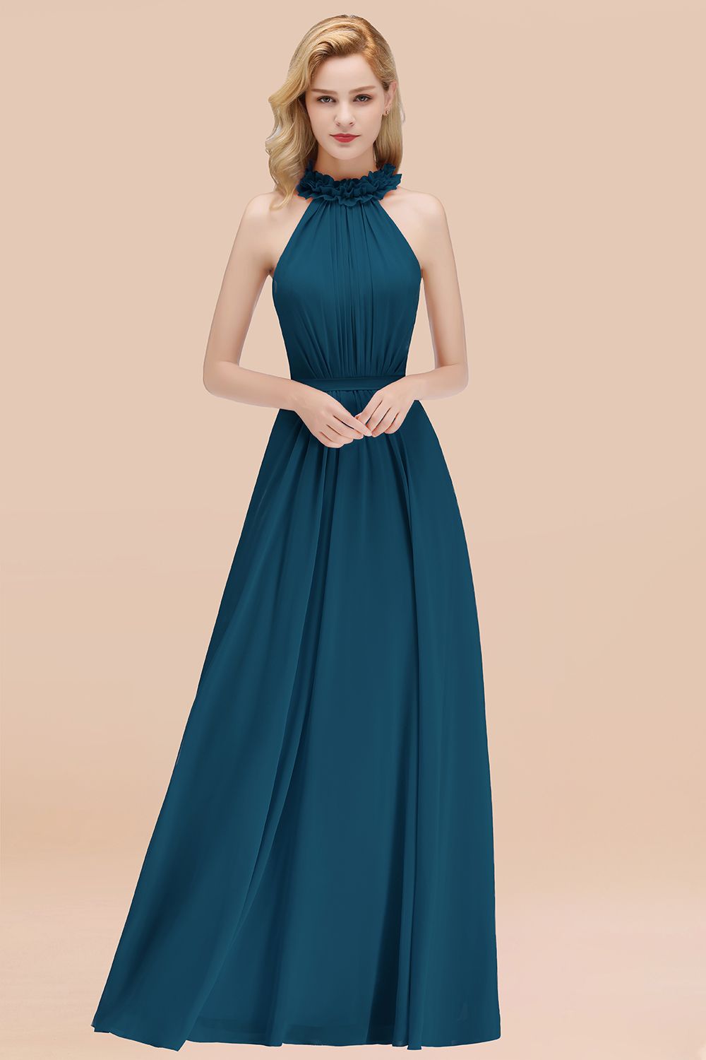 Long A-line Chiffon Sleeveless Ruffled Halter Bridesmaid Dresses BIZTUNNEL Long A-line Chiffon Sleeveless Ruffled Halter Bridesmaid Dresses BIZTUNNEL