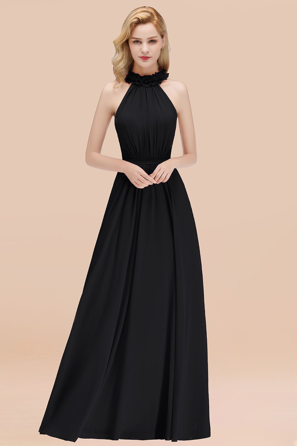 Long A-line Chiffon Sleeveless Ruffled Halter Bridesmaid Dresses Long A-line Chiffon Sleeveless Ruffled Halter Bridesmaid Dresses