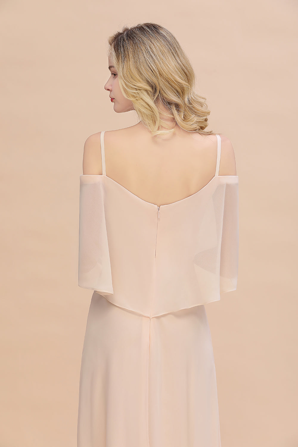 Spaghetti Strap Pleated A-Line Chiffon Midi Bridesmaid Dress in Dusty Blue main image 1