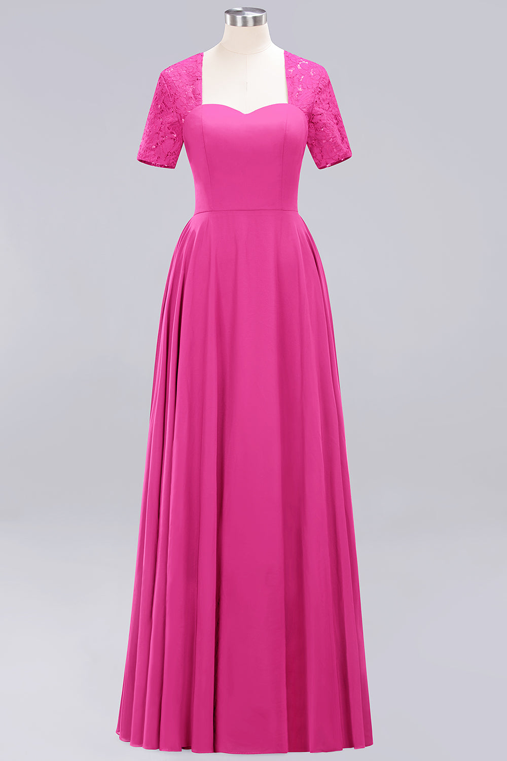 Long A-Line Chiffon Square Bridesmaid Dress with Sleeves-BIZTUNNEL