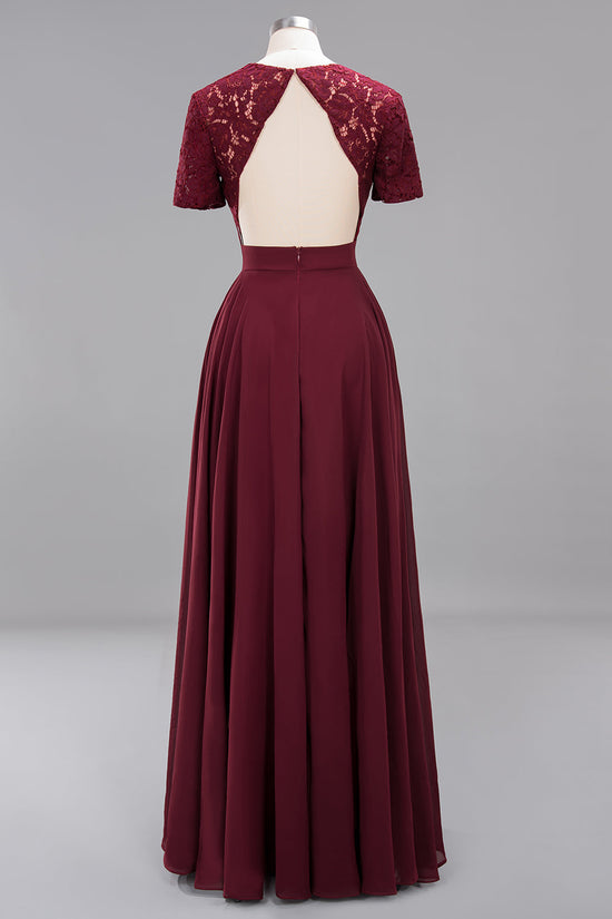 Long A-Line Chiffon Square Bridesmaid Dress with Sleeves-BIZTUNNEL