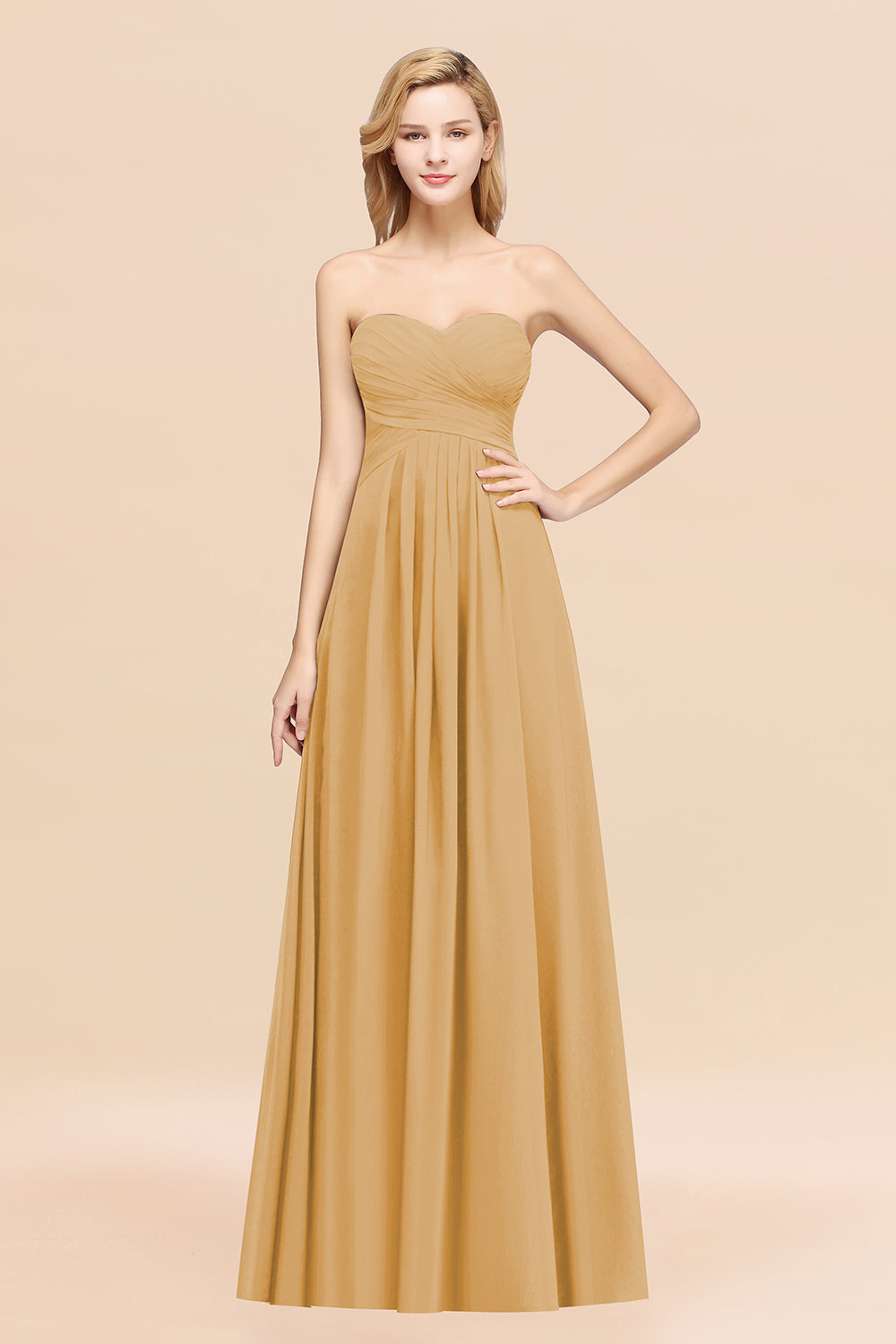 Long A-Line Chiffon Sweetheart Strapless Ruffles Bridesmaid Dress Long A-Line Chiffon Sweetheart Strapless Ruffles Bridesmaid Dress