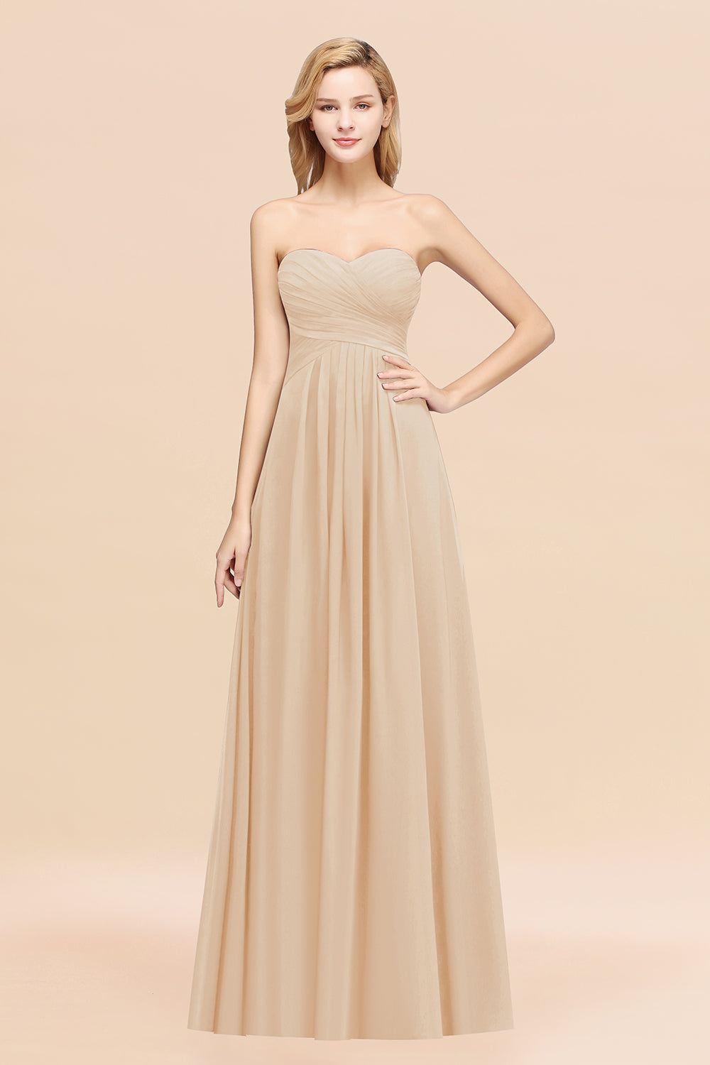 Long A-line Chiffon Sweetheart Strapless Ruffles Bridesmaid Dress Long A-line Chiffon Sweetheart Strapless Ruffles Bridesmaid Dress