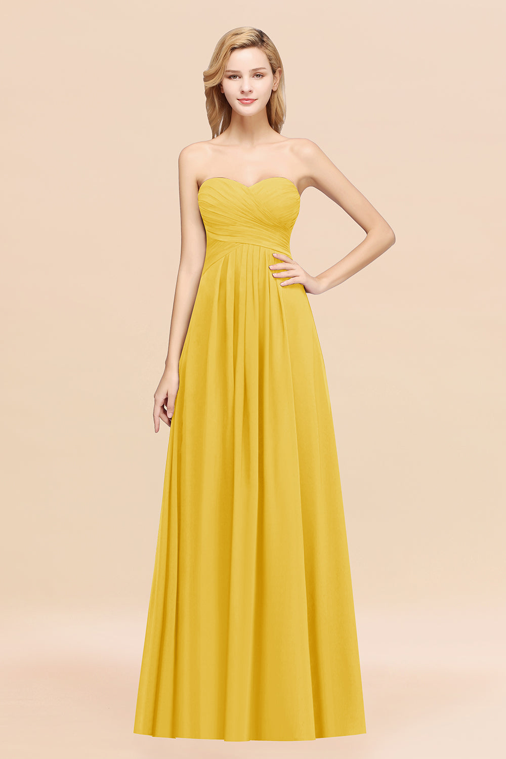 Charming A Line Strapless Burgudy Long Bridesmaid Dress with Ruffles main image 1