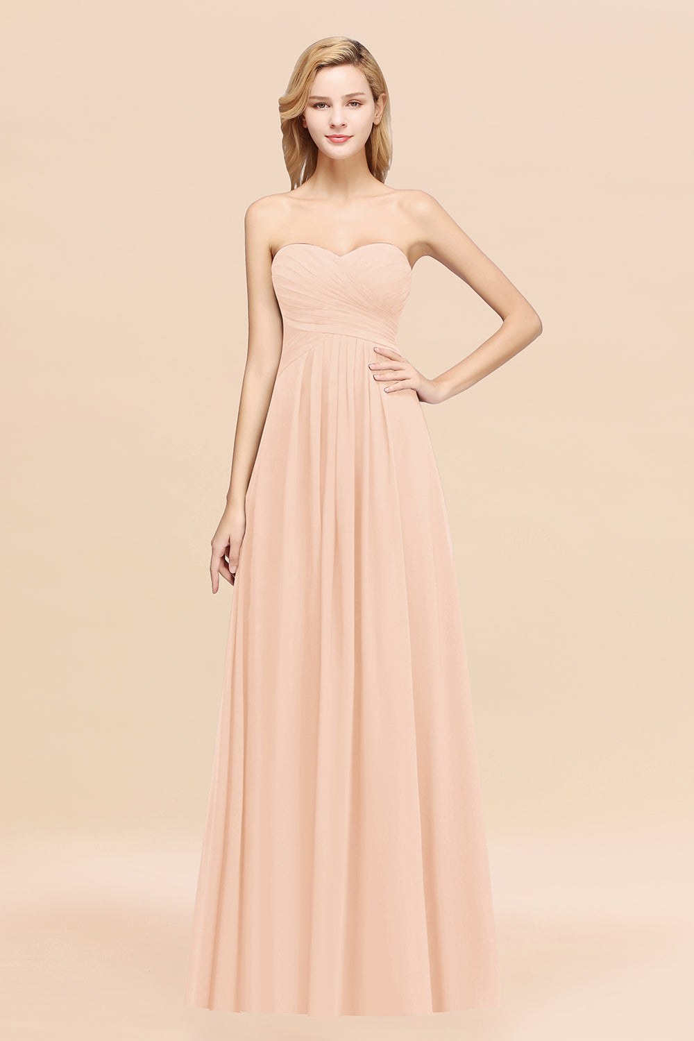 Long A-line Chiffon Sweetheart Strapless Ruffles Bridesmaid Dress Long A-line Chiffon Sweetheart Strapless Ruffles Bridesmaid Dress