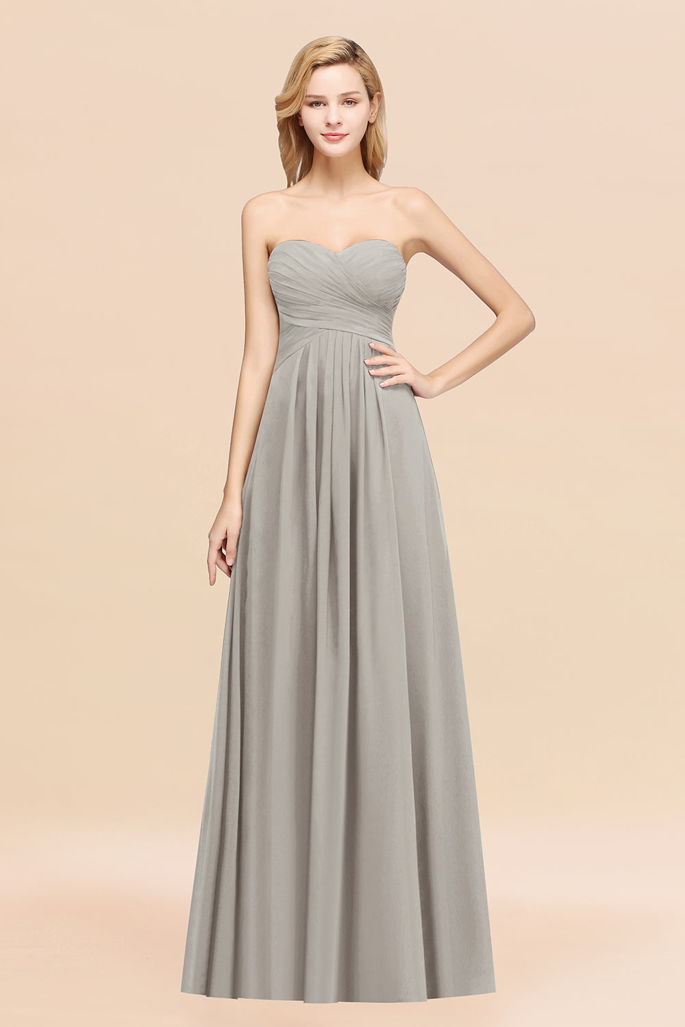 Long A-line Chiffon Sweetheart Strapless Ruffles Bridesmaid Dress Long A-line Chiffon Sweetheart Strapless Ruffles Bridesmaid Dress