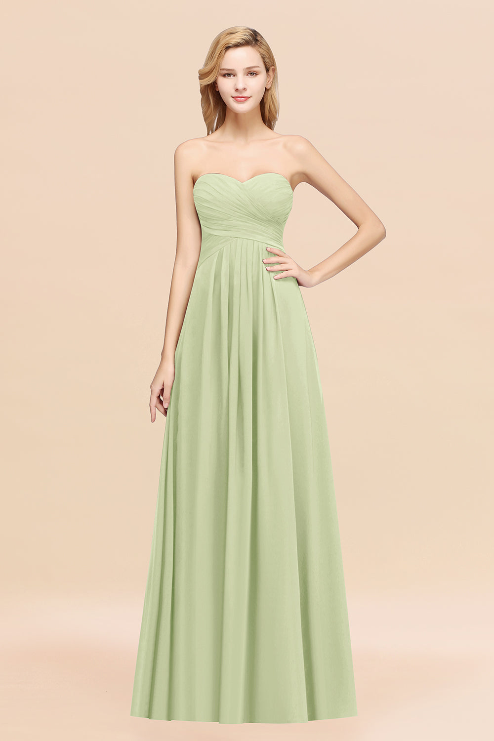 Long A-line Chiffon Sweetheart Strapless Ruffles Bridesmaid Dress Long A-line Chiffon Sweetheart Strapless Ruffles Bridesmaid Dress